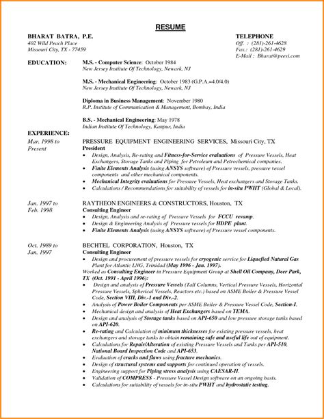 Sample Resume For Mechanical Engineering Mechanical Engineer Cv