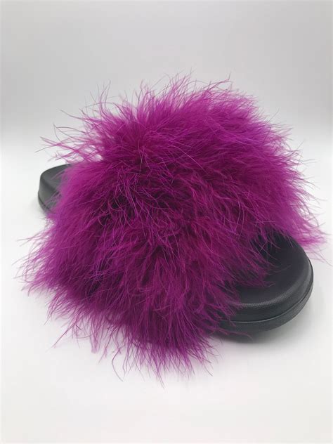 Fluffy Marabou Feather Slides Fluffy Slippers Fuzzy Shoe Etsy