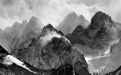 Mountains Clouds Glacier Grayscale Wallpaper 2560x1600