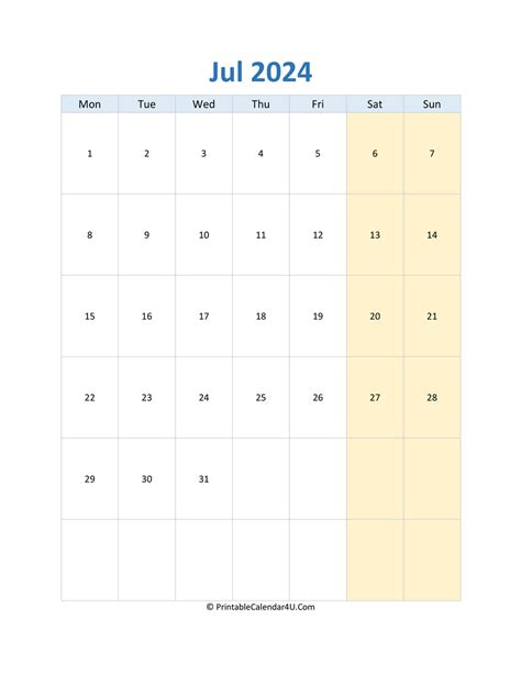 July 2024 Calendar Templates