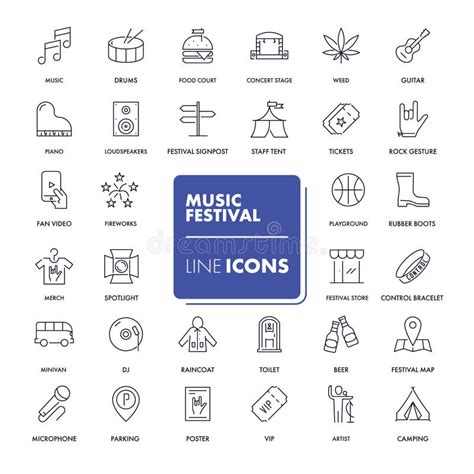 Line Icons Set Music Festival Stock Vector Illustration Of Piano