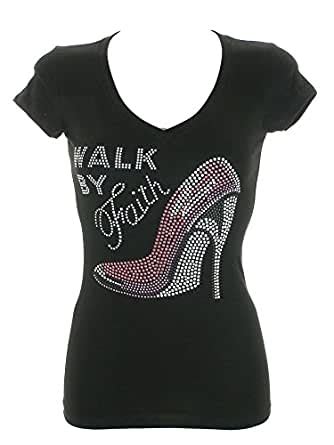 Download the secrets to starting a tee shirt business: Amazon.com: Women's Walk by Faith Rhinestone Bling T-Shirts Black: Clothing