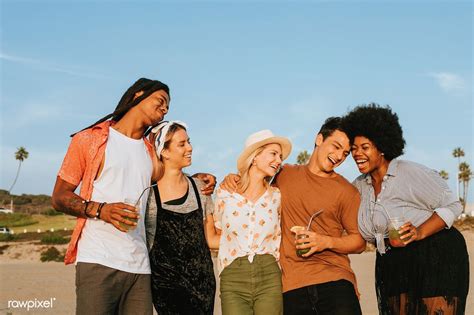 Group Of Diverse Friends Hanging Out At The Beach Premium Image By