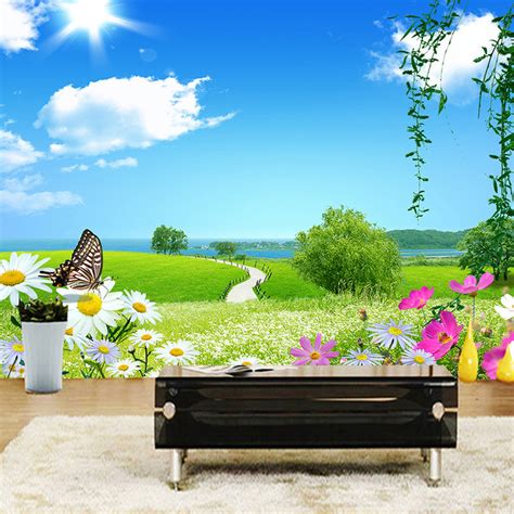 Customized 3d Wall Mural Natural Scenery Wallpaper Meadow