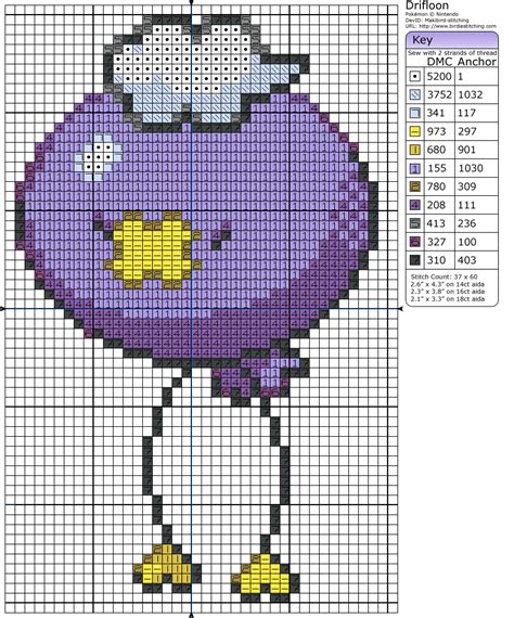 Drifloon Pokemon Cross Stitch Pixel Art Pokemon Cross Stitch