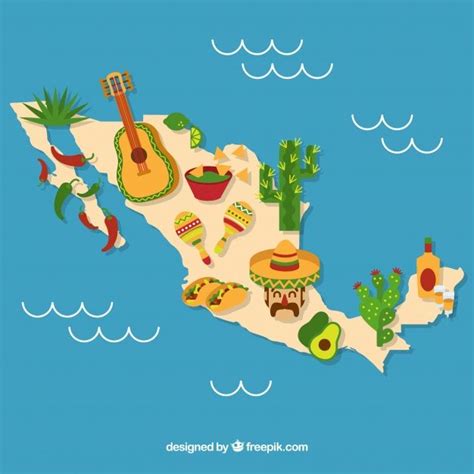 Mapa Mexicano Con Elementos Culturales Vector Gratis Vectores