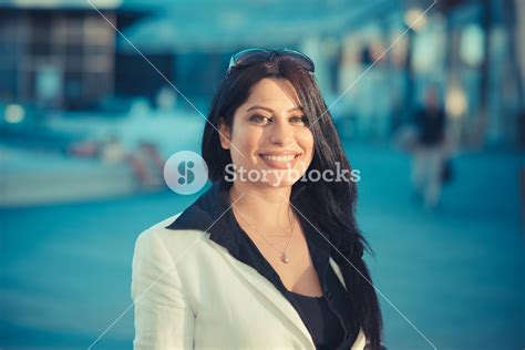 Beautiful Long Black Hair Elegant Business Woman In The City Royalty