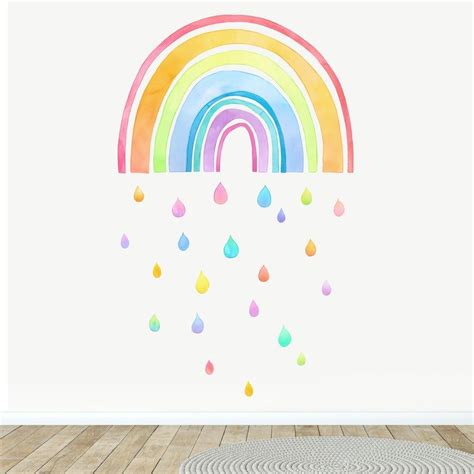 Fabric Wall Decal Large Rainbow Watercolour Kids Room Decor Etsy
