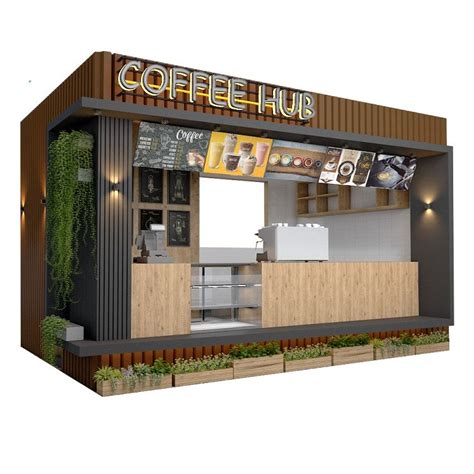 Brown Color Coffee Kiosk Modern Design For Outdoor Usage