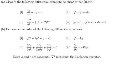 Solved A Classify The Following Differential Equations As Chegg Com