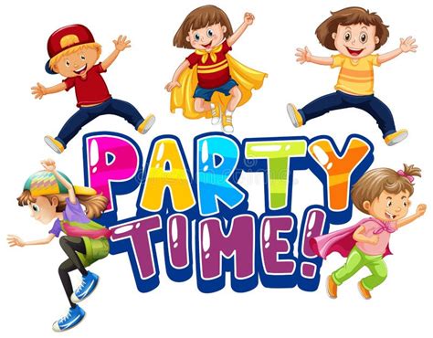 Font Design For Word Party Time With Happy Kids Smiling Stock Vector