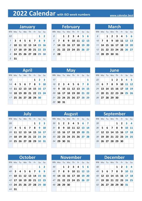 2022 Calendar With Week Numbers Us And Iso Week Numbers
