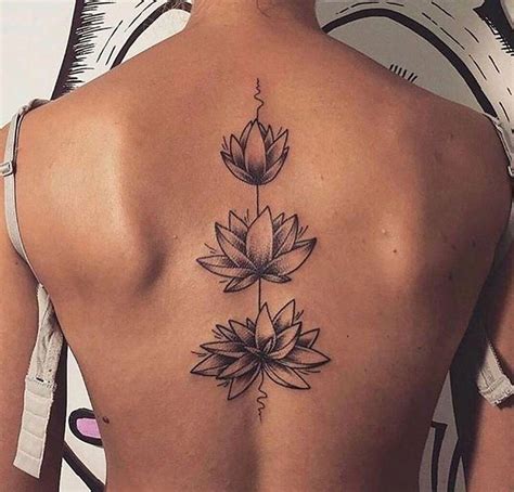 Full Triple Lotus Water Lily Flower Back Tattoo Placement Ideas For