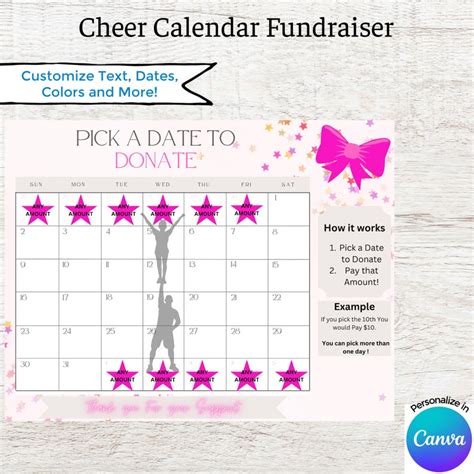 Editable Cheer Calendar Fundraiser Printable Template Etsy