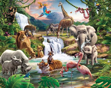 Fototapete Kinderzimmer Dschungel Tiere Safari 3,05x2,44m günstig