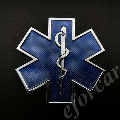 2pcs Blue Metal EMS EMT Star Of Life Car Trunk Rear Emblem Badge Decal