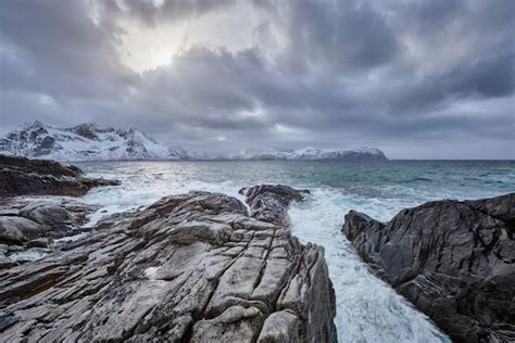 Premium Photo Norwegian Sea Waves On Rocky Coast Of Lofoten Islands