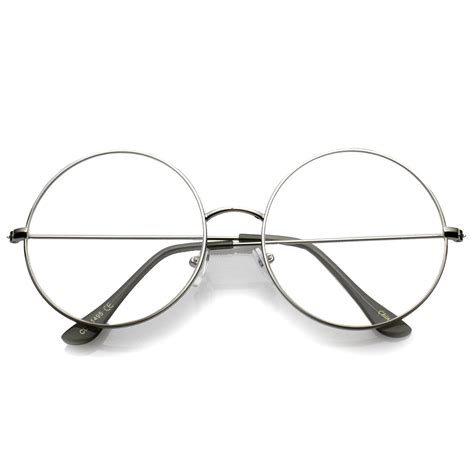 Classic Oversize Slim Metal Frame Clear Flat Lens Round Eyeglasses 56mm Round Eyeglasses