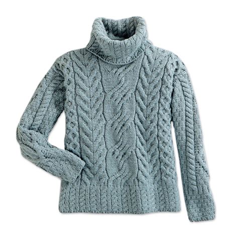 Womens Irish Aran Turtleneck Sweater North Winds Novica