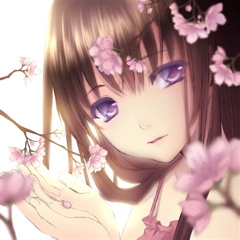 Anime Girl Brown Hair Purple Eyes Sakura Short Hair