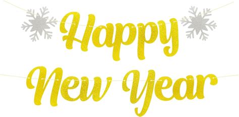 runhiskii gold happy new year banner gold glitter happy new year bunting sign for