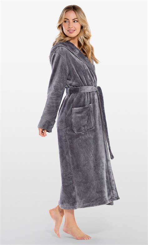 Luxury Bathrobes Plush Robes Super Soft Gray Plush Hooded Womens