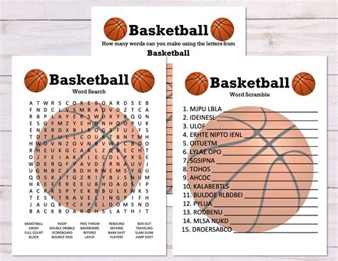 Set Of 3 Basketball Games Word Search Word Scramble Anagram