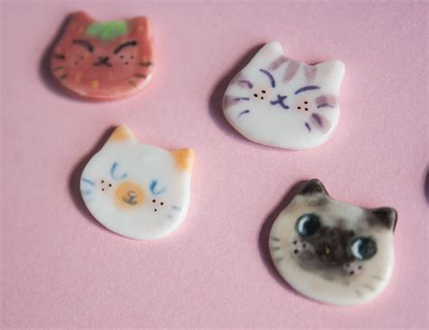 One Of A Kind Ceramic Cat Pins Kitten Brooch Animal Lover Etsy Cat