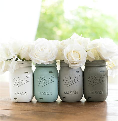 Painted Mason Jars Chalk Paint Mason Jars Baby Blue Gray Etsy