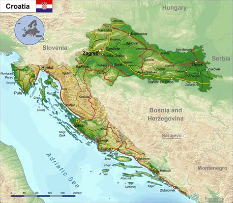 Geographical Map Of Croatia Topography And Physical Features Of Croatia