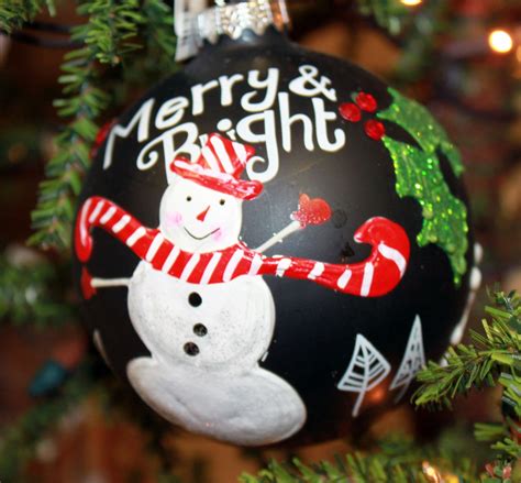 Merry And Bright Christmas Ornament Snowman Ball Traditional Christmas