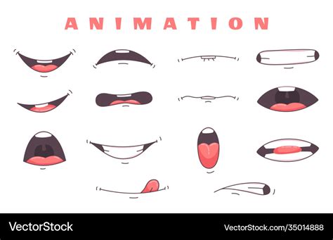 Mouth Animation Funny Cartoon Mouths Set Vector Image