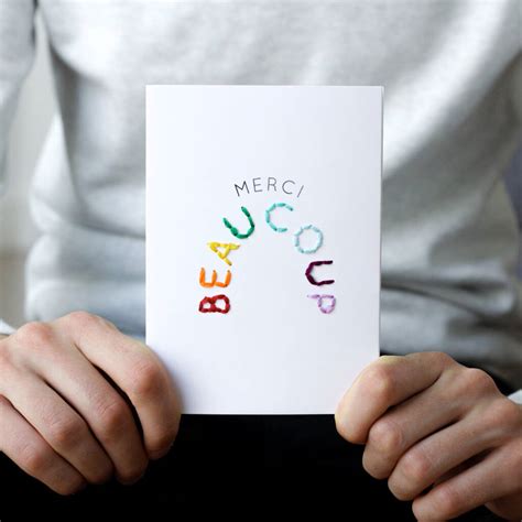Merci Beaucoup Embroidery Thank You Card By Miracami