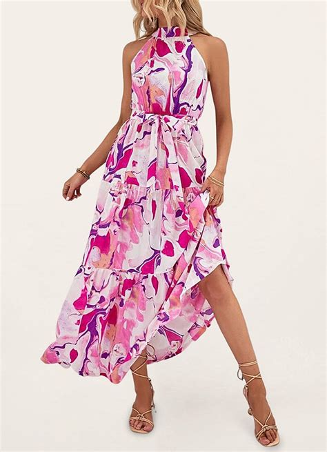 best times pink floral print halter maxi dress dresses azazie
