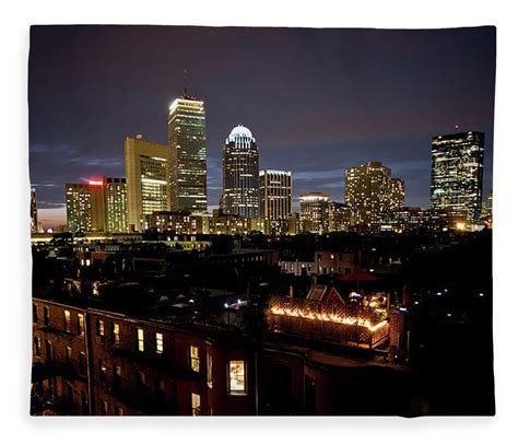 Boston Skyline At Night Fleece Blanket By Gregor Hofbauer