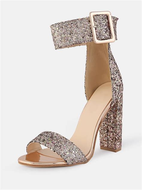 Chunky Patent Ankle Strap Heels ROSE GOLD SheIn Sheinside