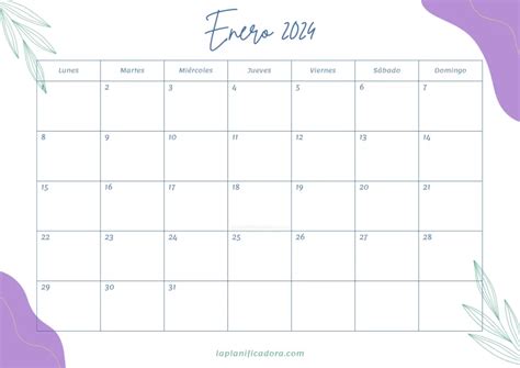 Calendarios Enero 2024 💜 Para Imprimir