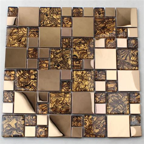 Wholesale Vitreous Mosaic Tile Backsplash Gold 304 Stainless Steel Wit