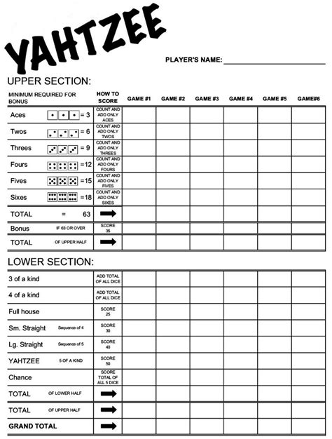 Yahtzee Score Sheets Printable Activity Shelter