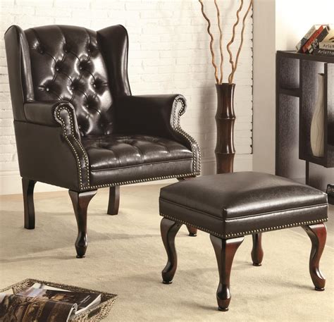 Sophistication is written all over this contemporary vanity chair with a rolled tufted short back. Black Leather Accent Chair with Ottoman | Office Pro's