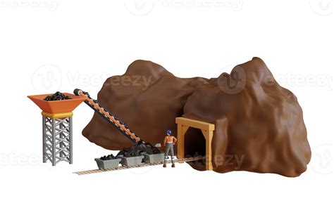 Coal Mining Industry And Transportation 3d Illustration Work In The