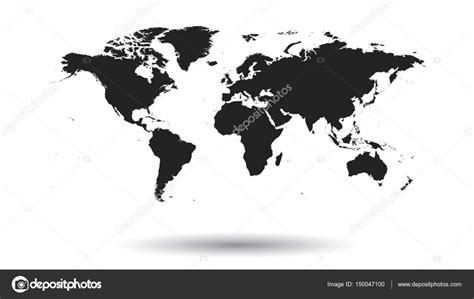Blank Black Political World Map Isolated On White Background Worldmap
