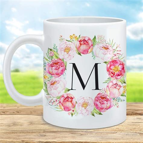 Amazon Com Peony Personalized Initial Coffee Mug Monogram Letters Cup