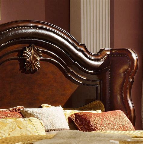 Cherry Bonded Leather Sleigh King Bed Traditional Mcferran B3000 Buy