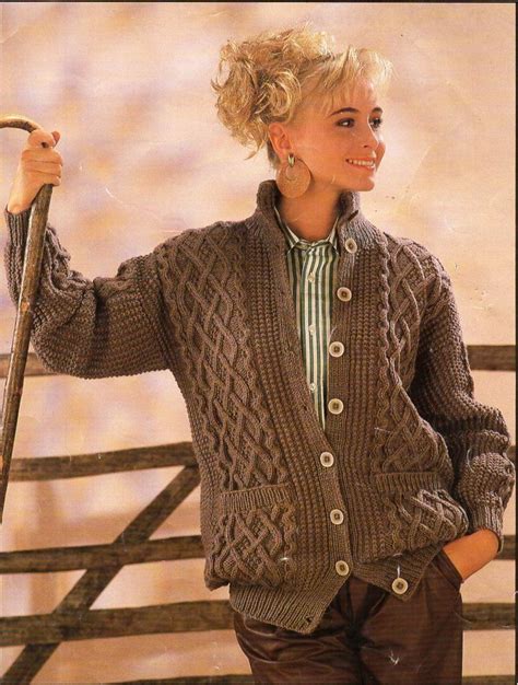 womens aran cardigan knitting pattern pdf ladies cable jacket 32 42