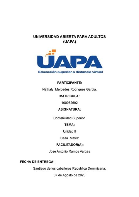 Tarea 2 De Contabilidad Supeior Universidad Abierta Para Adultos