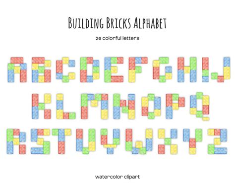 Watercolor Building Bricks Alphabet Clipart Toy Letters A Z Plastic