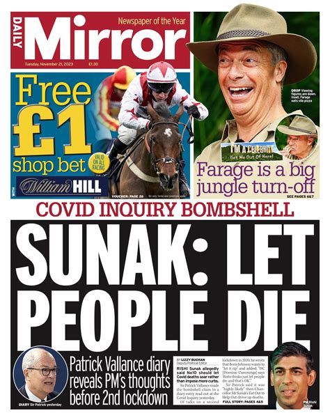 Daily Mirror Front Page 21st Of November 2023 Tomorrows Papers Today