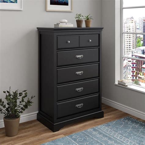 Ameriwood Home Bristol Classic 5 Drawer Bedroom Dresser Storage Chest In Black