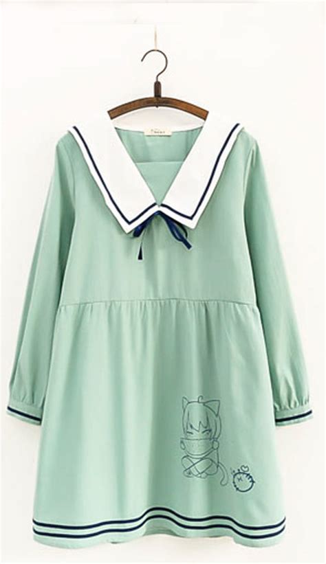 Cute Anime Girl Mint Green Sailor Dress